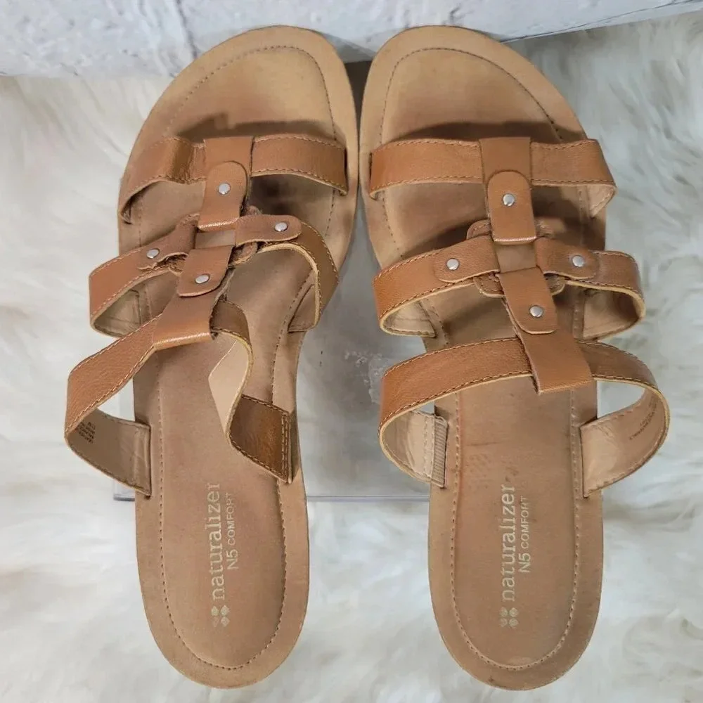 NATURALIZER N5 Comfort Sandals Womens Sz 11‎ Tan Slip On Summer Shoe Backless